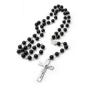 Mais Populares 8 mm Beads Jesus Cristo Crucifixo Cruz Católica Preto Beads Rosário Colar Feito À Mão para Homens - Product Image 5