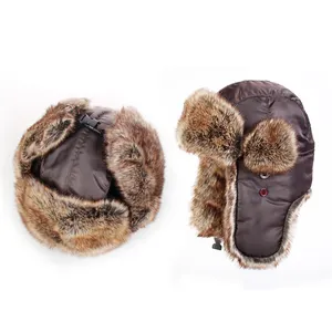 Bomber Hats Winter Men Warm Russian Ushanka Hat with Ear Flap Pu Leather Fur Trapper Cap Earflap