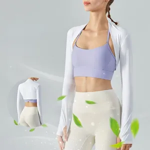 Dames Crop Top Lange Mouw Open Voorkant Workout Cropped Shirts Sport Yoga Vest