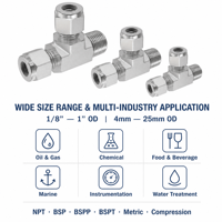 High Pressure Stainless Steel Male Tee 6000Psi Flareless 3 Way Tube Connector for Oil and Gas Processing Systems