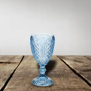 Free sample classics blue glass goblet pressed machine vintage stemware wedding glasses