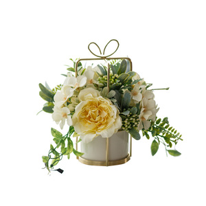 Ensemble de tournesols artificiels en céramique avec vase doré, plante en pot, pot de fleurs décoratif pour la maison, style nordique - Product Image 2