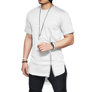 <strong>Longline</strong> Crewneck Blank Side Zipper <strong>T</strong> <strong>Shirt</strong> Curved Hem Hip Hop Mens <strong>T</strong> <strong>Shirt</strong> - Product Image 4
