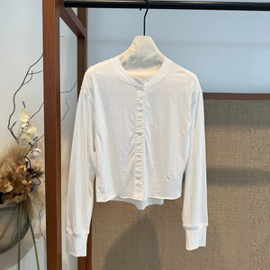 Chemise cardigan minimaliste de protection solaire pour femme, haut décontracté à col montant et manches longues, simple boutonnage - Product Image 3
