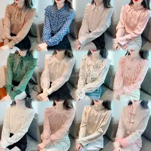 Wholesale high quality new fashion lace blouses designed for elegant sofa floral lace blouses for women summer