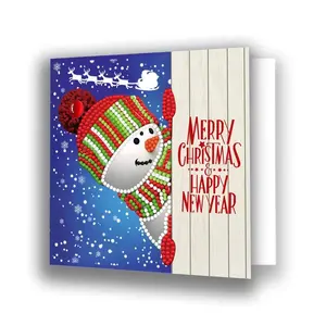 전체 라운드 카드 크리스마스 인사말 카드 DIY 다이아몬드 그림 크리스마스 선물을위한 수제 공예품 8 개 각 세트
