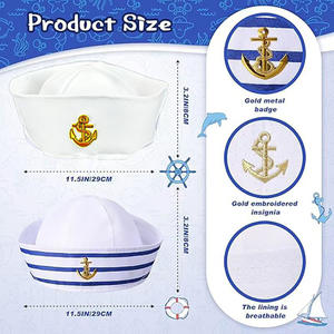 كرنفال شعار أبيض أزرق مخطط القطن قبعة بحار أداء حزب اللباس حتى قبعة الشرطة في المخزون - Product Image 2