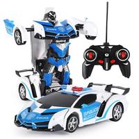 Vehículo de Juguete Transformable a Control Remoto 1:18 5CH Deformación con un Botón Coche Robot Acrobático 2 en 1 con Luz y Música para Regalo de Niños