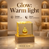 Lampe de nuit LED 3D en résine en forme de pissenlit, cube carré, alimentée par piles, rechargeable par USB, avec base en bois, lampe de bureau créative pour salon et maison