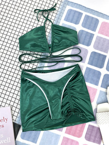 Señoras Sexy baño Duits con cubrir traje de baño falda conjunto vendaje Sexy tiras brillante tres piezas Bikini - Product Image 5