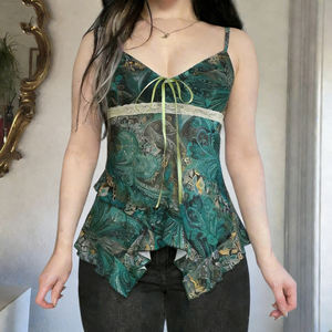 Camisola de punto transpirable y ecológica estilo Y2K con cuello en V, estampado floral en bloques de color, lazo frontal y malla transparente de cintura alta - Product Image 2