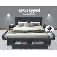 Cadre de Lit King Size avec Rangement et 4 Tiroirs en Tissu Anthracite