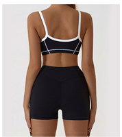 Conjunto Deportivo de 2 Piezas para Mujer: Sujetador Deportivo con Tirantes Finos y Bloques de Color, y Shorts de Ciclismo de Cintura Alta con Efecto Levanta Glúteos, Elástico y Sin Costuras