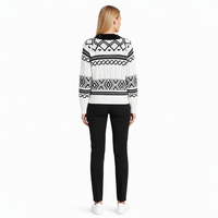 Pull-over en tricot acrylique à col rond et manches dolman géométriques noir et blanc pour femme avec logo personnalisé, tendance automne-hiver chic