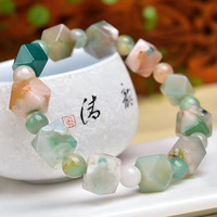 Gelang Batu Agate Bunga Alami Berkualitas Tinggi Warna Hijau, Hitam, dan Pink, Polesan Tema Cinta, Kerajinan Kelas Atas untuk Dijual