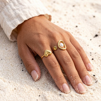 Herz-Perlen-Citrin Stapelring-Set Gold Edelstahl Zierliche Damen Strand Statement Fingerschmuck