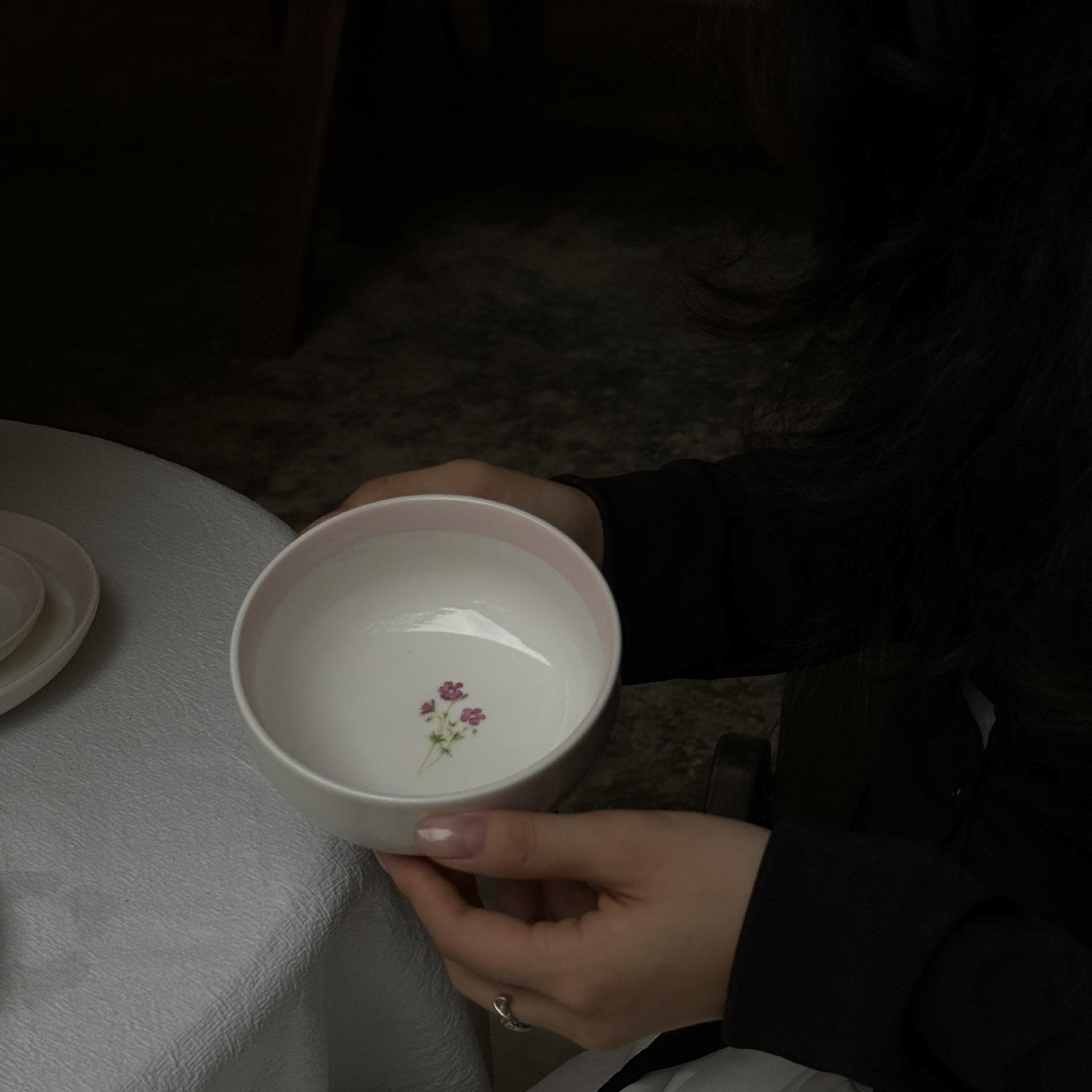 A small pink rim bowl