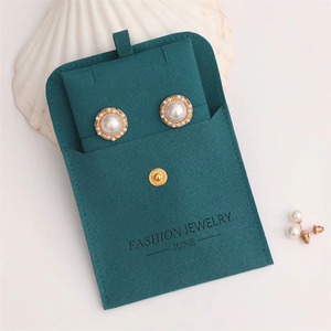 Personalized Metal Snap Button Premium Green Microfiber Jewelry Pouch with <b>Necklace</b> Earrings Pad Insert - Product Image 3