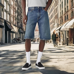Shorts en jean droits pour hommes de haute qualité avec logo personnalisé, grande taille, style décontracté urbain, coupe-vent, écologiques, avec ceinture à boutons décorative - Product Image 2