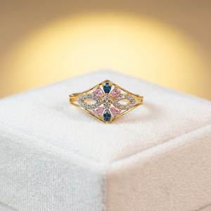 Elegant 14K <b>Gold</b> <b>Cocktail</b> <b>Ring</b> Natural Stone Multicolor Gemstones Diamond Floral Design for Women Perfect for Weddings Parties - Product Image 2