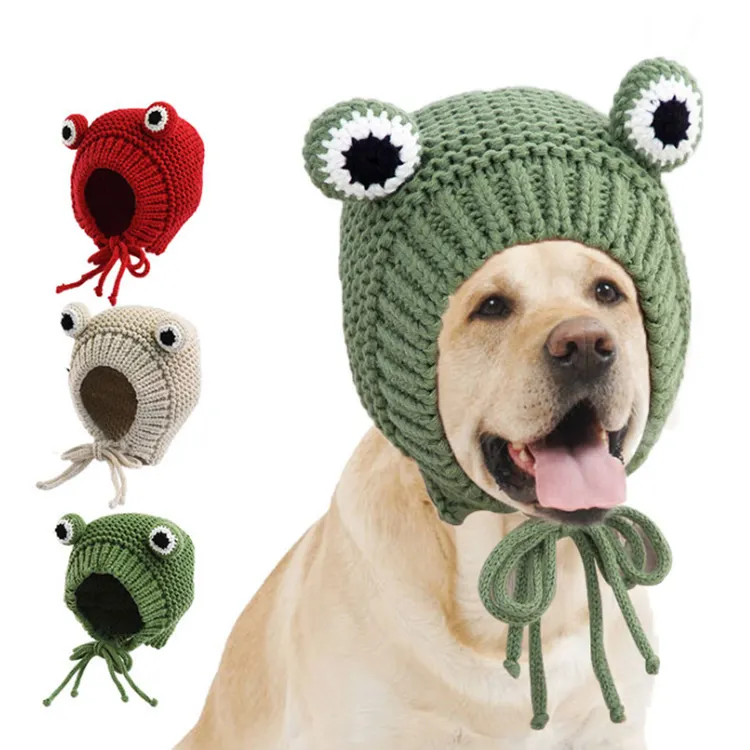 Funny Cartoon Frog Animal Shape Dog Cat Pet Handmade Knitted Woolen Yarn Hat for Puppy Teddy