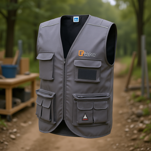 TTAKE Take Multi Pocket <b>Vest</b> Workwear Grey M Summer <b>Utility</b> <b>Vest</b> - Product Image 3