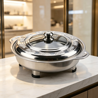 Plat de service rond en acier inoxydable avec couvercle gaufré pour buffet, chauffe-plats pour hôtels, restaurants et traiteurs