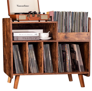 Meuble de rangement vintage en noyer pour tourne-disque, bibliothèque de bureau avec une capacité maximale de 350 albums - Product Image 1