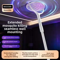 Raquette anti-moustiques électrique LED rechargeable 2-en-1 pliable, tapette à mouches rotative à 180°, destructeur d'insectes portable d'intérieur, indice IP33, USB