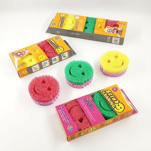 Double Layer Smiley Face Sponge <b>Magic</b> Cleaner For Kitchen Dishwashing Super Absorbent Multi Purpose - Product Image 4