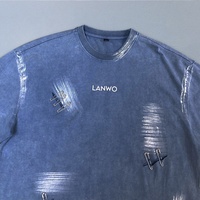 Kaos T-Shirt OEM Sablon Distressed Oversized Drop Shoulder dengan Aksen Safety Pin, Bahan Acid Wash Tebal dan Berwarna Pudar