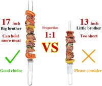 Brochettes SEB pour grillades, 17 pouces (lot de 6), à double pointe, accessoires de barbecue plats avec barre de poussée - Brochettes pour kabobs, pour le camping