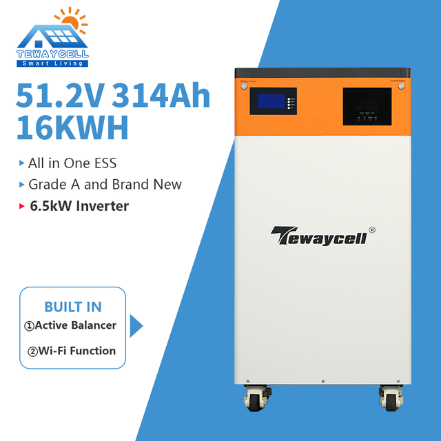 16KWh All-In-One Mobile ESS 51.2V 314Ah with Single Phase 6.5KW Inverter LiFePO4 Battery Home Energy Storage CAN Communication