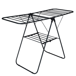 समायोज्य स्टेनलेस स्टील के कपड़े लटका रैक बड़ी क्षमता डबल स्तर ड्रायर खड़े मजबूत फोल्डेबल पंख बाथरूम - Product Image 3