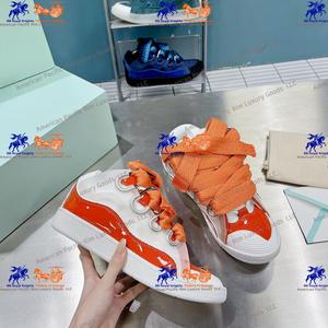 <b>White</b> and Orange Low Top Skate Sneakers with Oversized <b>Laces</b> Casual Street Shoes - Product Image 4
