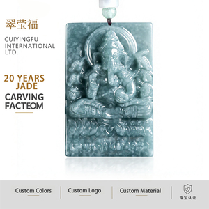 Pendentif Ganesha en jadéite naturelle bleu eau, design original UNISEXE, cadeau avec certificat d'évaluation, bouddhisme DW84 - Product Image 1