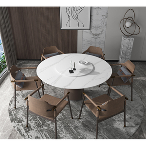 モダンな無垢材ベースの回転式焼結石天板ダイニングテーブル（家庭用およびレストラン装飾用） - Product Image 6