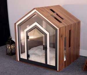 Rumah kandang anjing dan kucing kayu Modern desain baru dengan pintu akrilik Solid dan tempat tidur anjing kustom - Product Image 2
