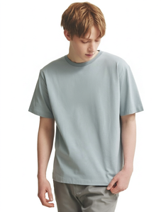 T-shirt gris clair uni en coton à col rond et manches courtes pour homme, coupe ample, décontracté, basique, vente en gros - Product Image 1