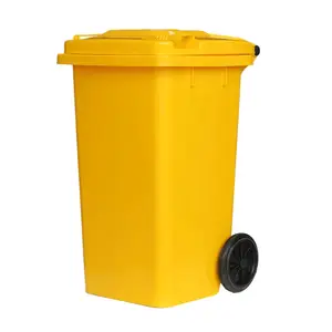 Hot Sale Plastik Besar Sampah dengan Tutup Plastik Tempat Sampah dengan Roda Plastik Kotak Kuning Penyimpanan Limbah