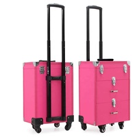 Chariot à roulettes multi-niveaux pour artiste, valise de maquillage de voyage en cuir, organisateur professionnel avec roulettes et miroir