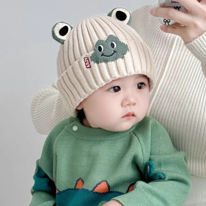 Gorro de punto con ojos de rana para bebés y niños pequeños, gorro unisex cálido para otoño e invierno, 50-52 cm - Product Image 1