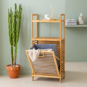 Panier à linge multifonctionnel en bambou moderne ERKUGO EKG56 de qualité supérieure, 2 étagères, pour usage domestique, 40x30x95cm, fabriqué en Turquie - Product Image 3