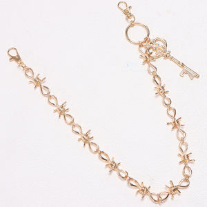 Cadena de cintura Golden Thorn con forma de llave, de aleación de zinc, estilo hip hop, para pantalones, uso diario, unisex, accesorio de cadena corporal de metal. - Product Image 2