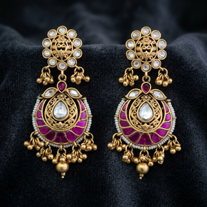 Mayoristas de Joyería de Moda en India, Pendientes de Perlas Antiguas con Baño de Oro Mate 233128 - Product Image 1
