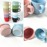 Tasse en céramique empilable multicolores pastel à large ouverture avec poignée pour expresso, cappuccino, matcha, thé de l'après-midi