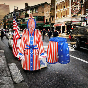 Traje elegante de Halloween para hombres y mujeres adultos, conjunto de disfraces de boxeo, poliéster, satén, bandera americana, Rocky Boxer, uniforme, bata con capucha - Product Image 2