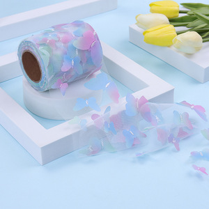 Bobine de tulle brodé 3D papillon coloré de 6cm/8cm/10cm/12cm*10 yards pour accessoires capillaires DIY, décoration de couronnes de <span class=keywords><strong>mariage</strong></span> et de fête - Product Image 2