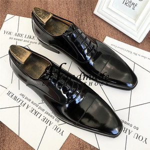 Zapatos de cuero con bordes expuestos, acabado en pintura perlada, con tres piezas, estilo británico, zapatos de hombre, zapatos de novio para boda - Product Image 6