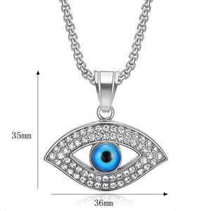 Collier pendentif œil porte-bonheur en acier inoxydable plaqué or et argent, cristal bleu, bijou unisexe, cadeau - Product Image 4